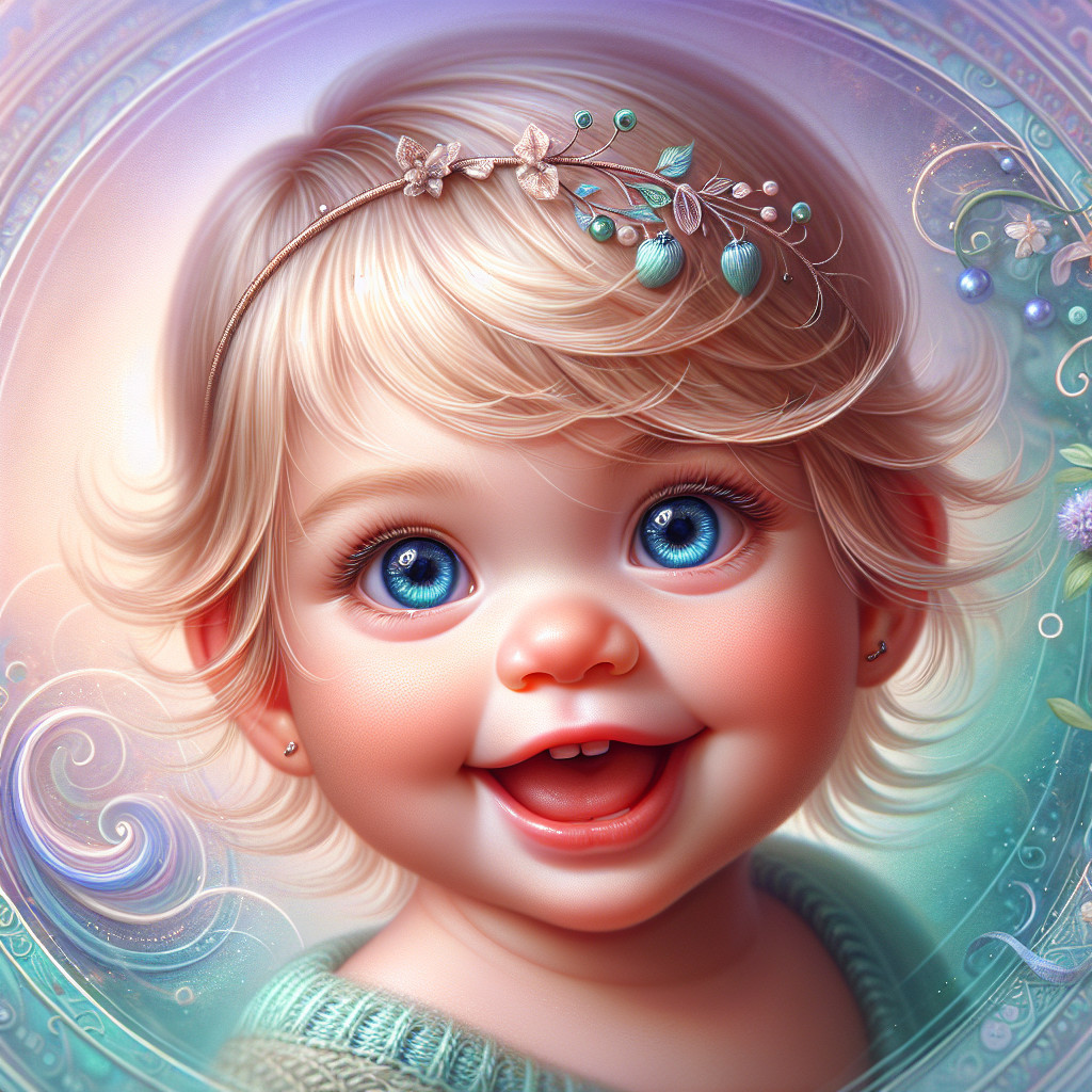 Joyful Baby with Blue Eyes and Floral Headband