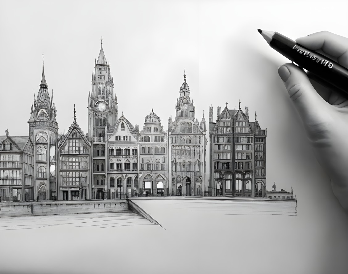 Hand Enhancing Urban Street Scene Sketch with Pen