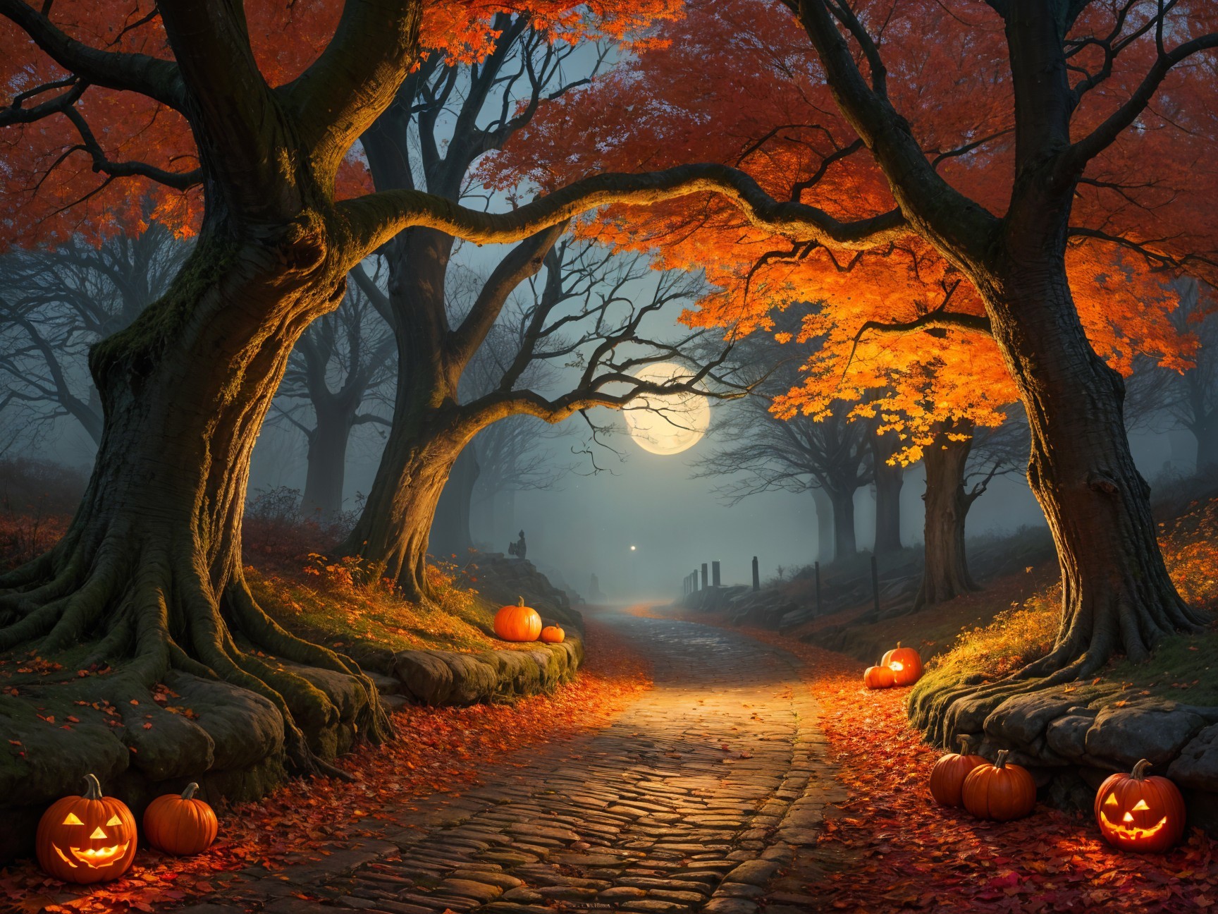 Mystical Autumn Pathway Through Enchanted Forest