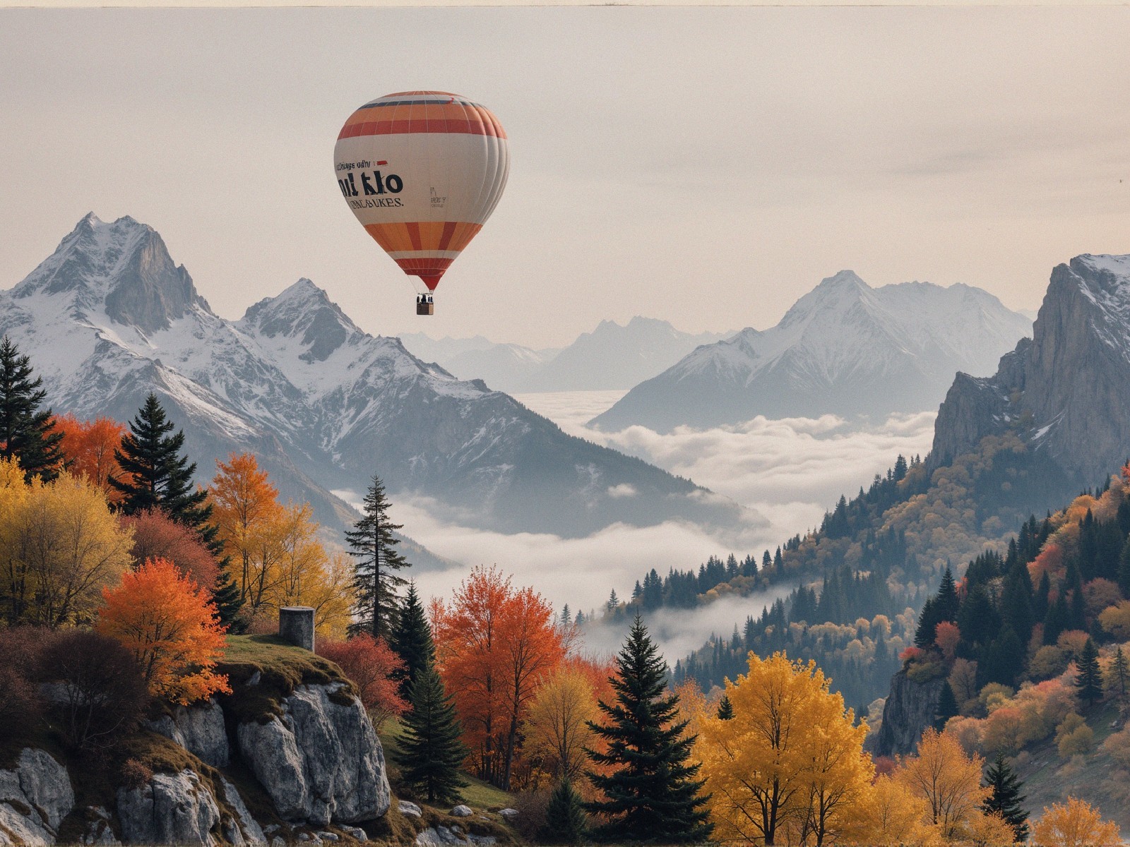 Hot Air Balloon Over Majestic Mountain Landscape