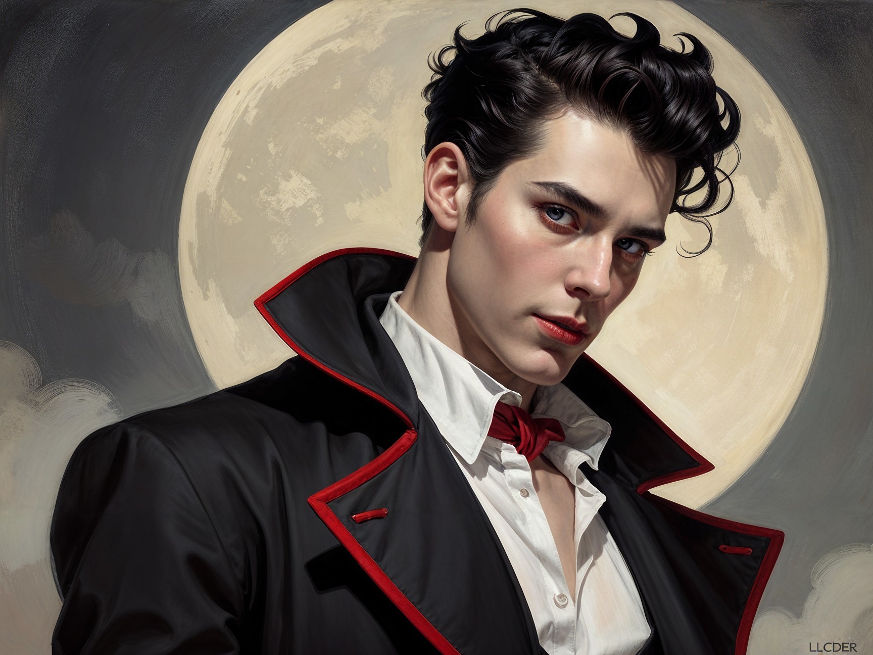 Portrait of a Young Man Under a Full Moon