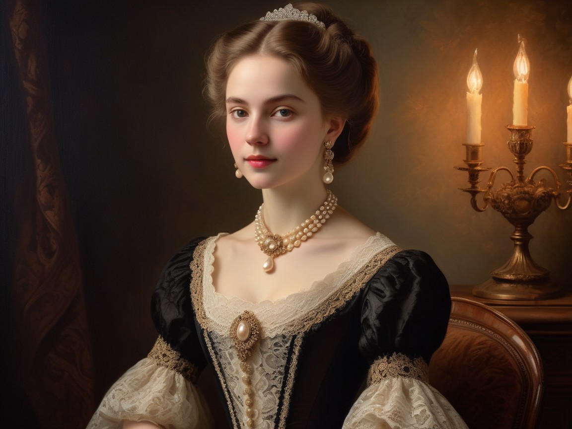 Regal Portrait of Young Woman in Elegant Attire