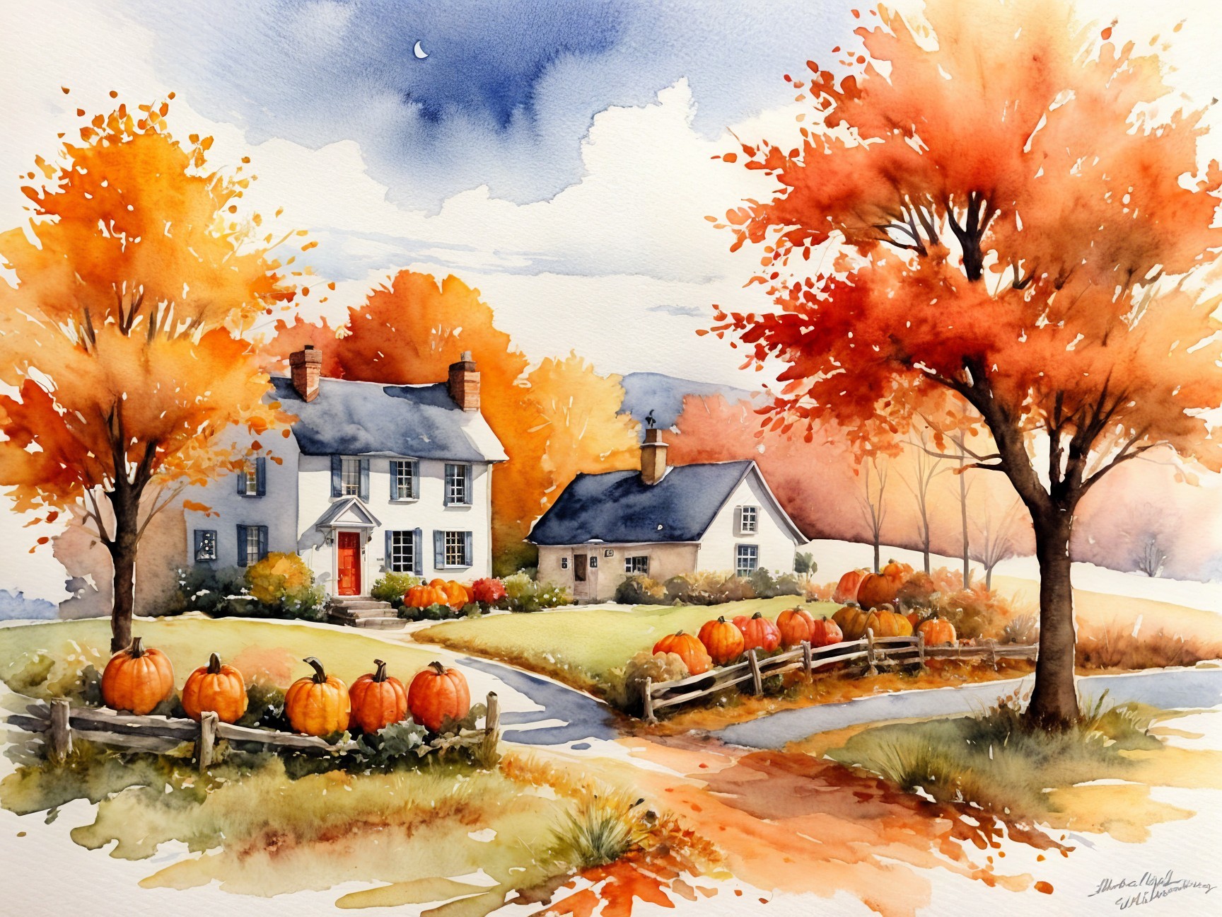 Charming Autumn Scene with Cozy House and Foliage