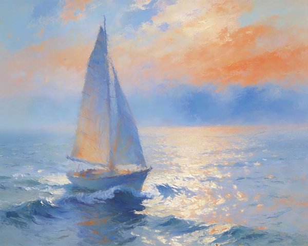 Sailboat on Choppy Ocean Under Cloudy Sky