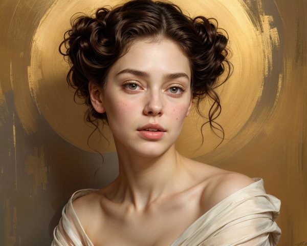 Young woman with elegant curls and soft gaze
