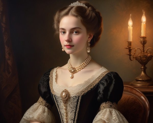 Regal Portrait of Young Woman in Elegant Attire