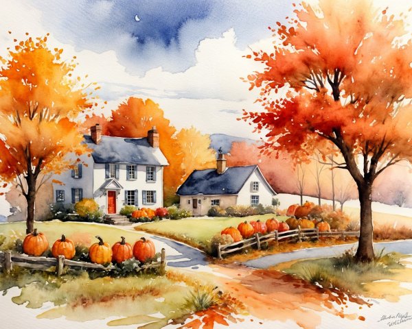 Charming Autumn Scene with Cozy House and Foliage