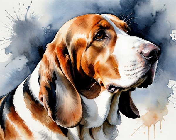Watercolor Painting of a Basset Hound with Colors