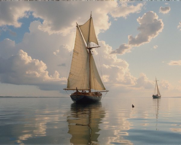 Majestic sailboat on calm waters with white sails