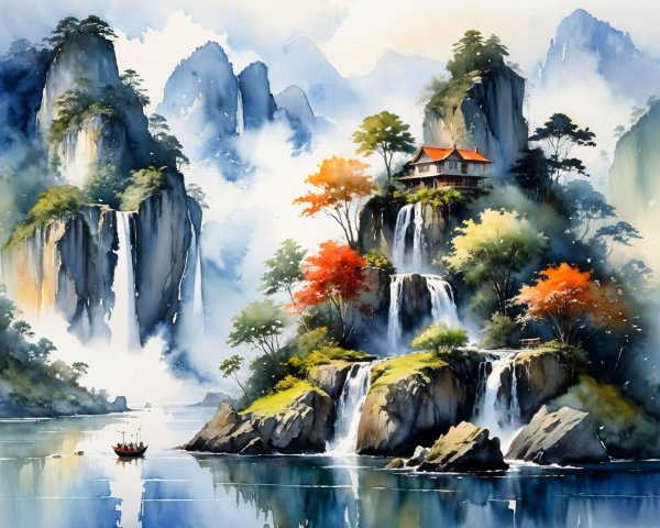 Serene Landscape with Mountains and Tranquil Lake