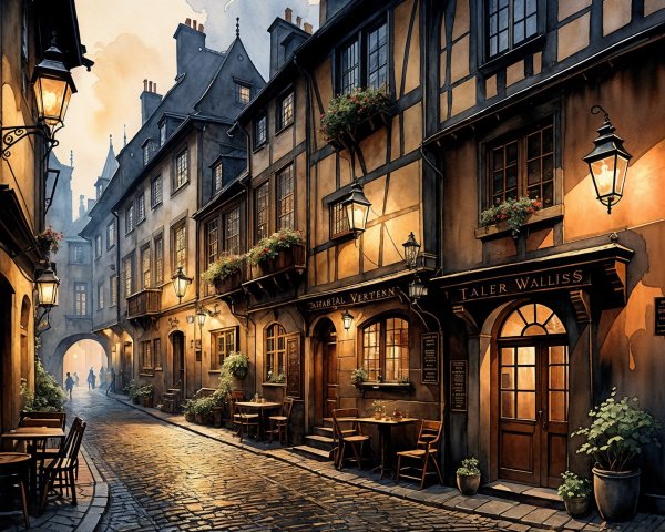 Charming Cobblestone Street in Quaint Village Setting