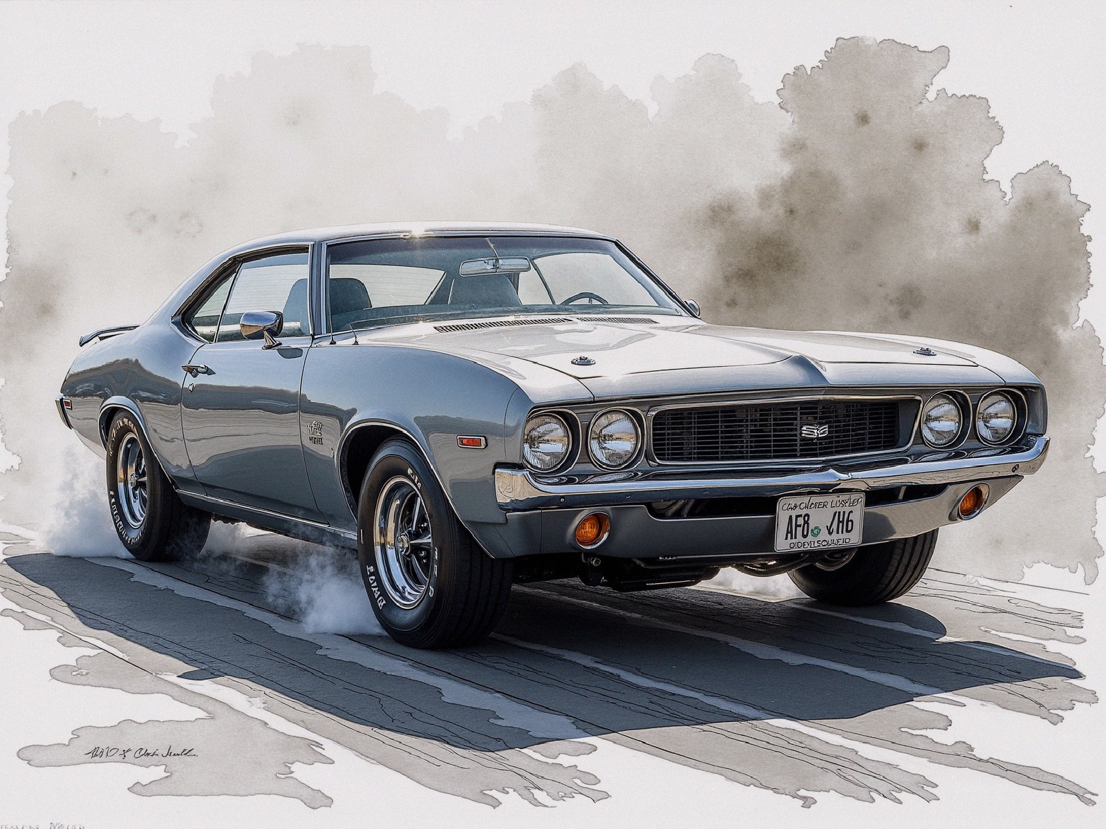 Classic Muscle Car with Silver Finish and Retro Charm
