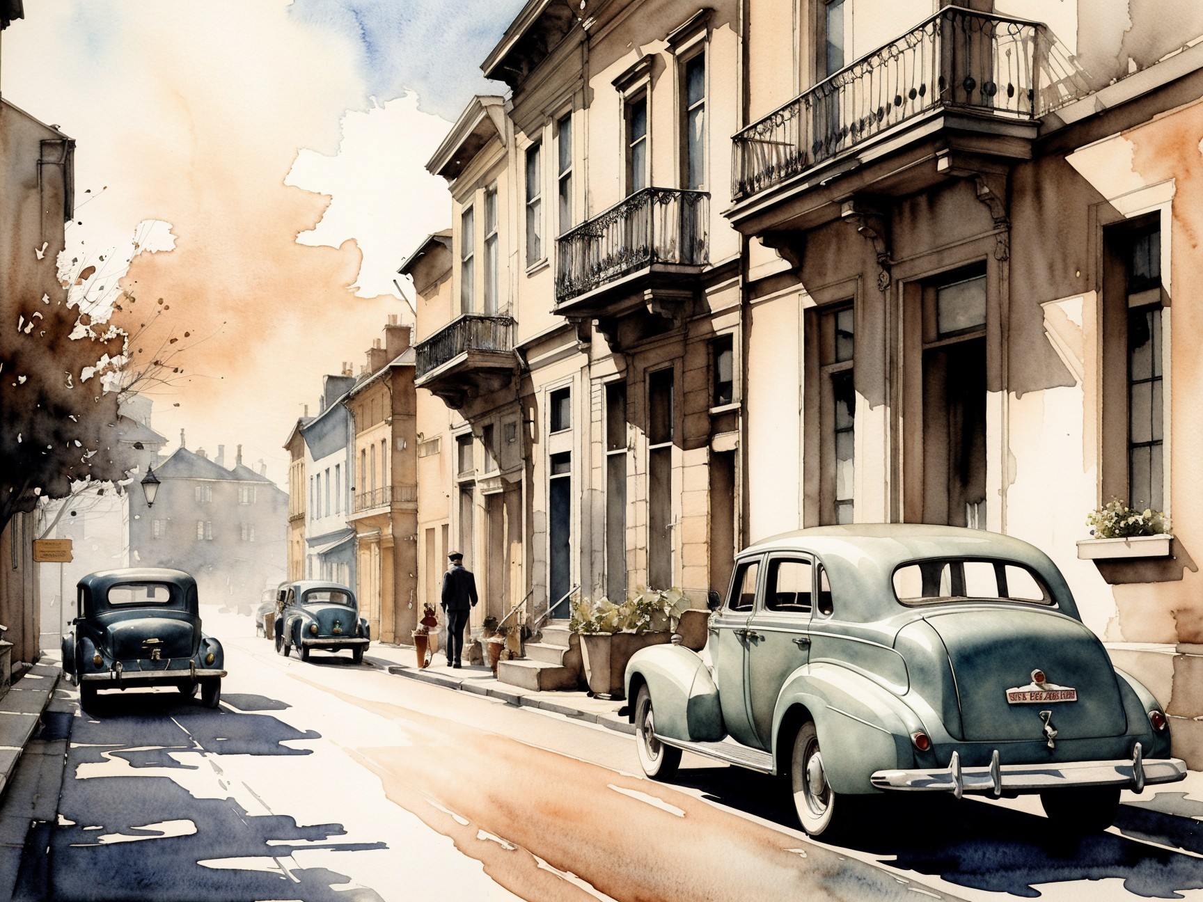 Vintage Cars and Old Buildings in a Serene Street Scene