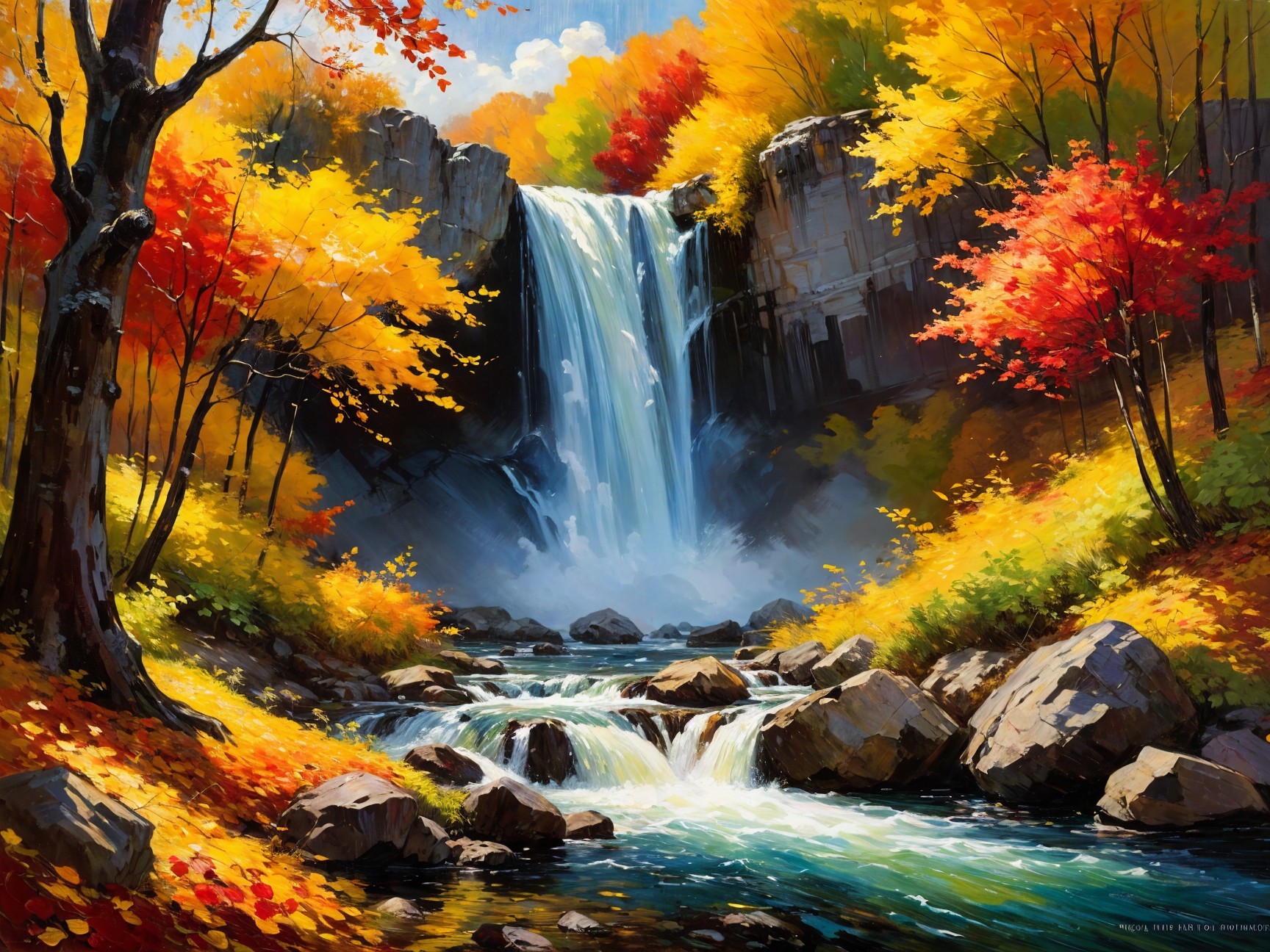 Autumn Serenity by the Cascading Waterfall