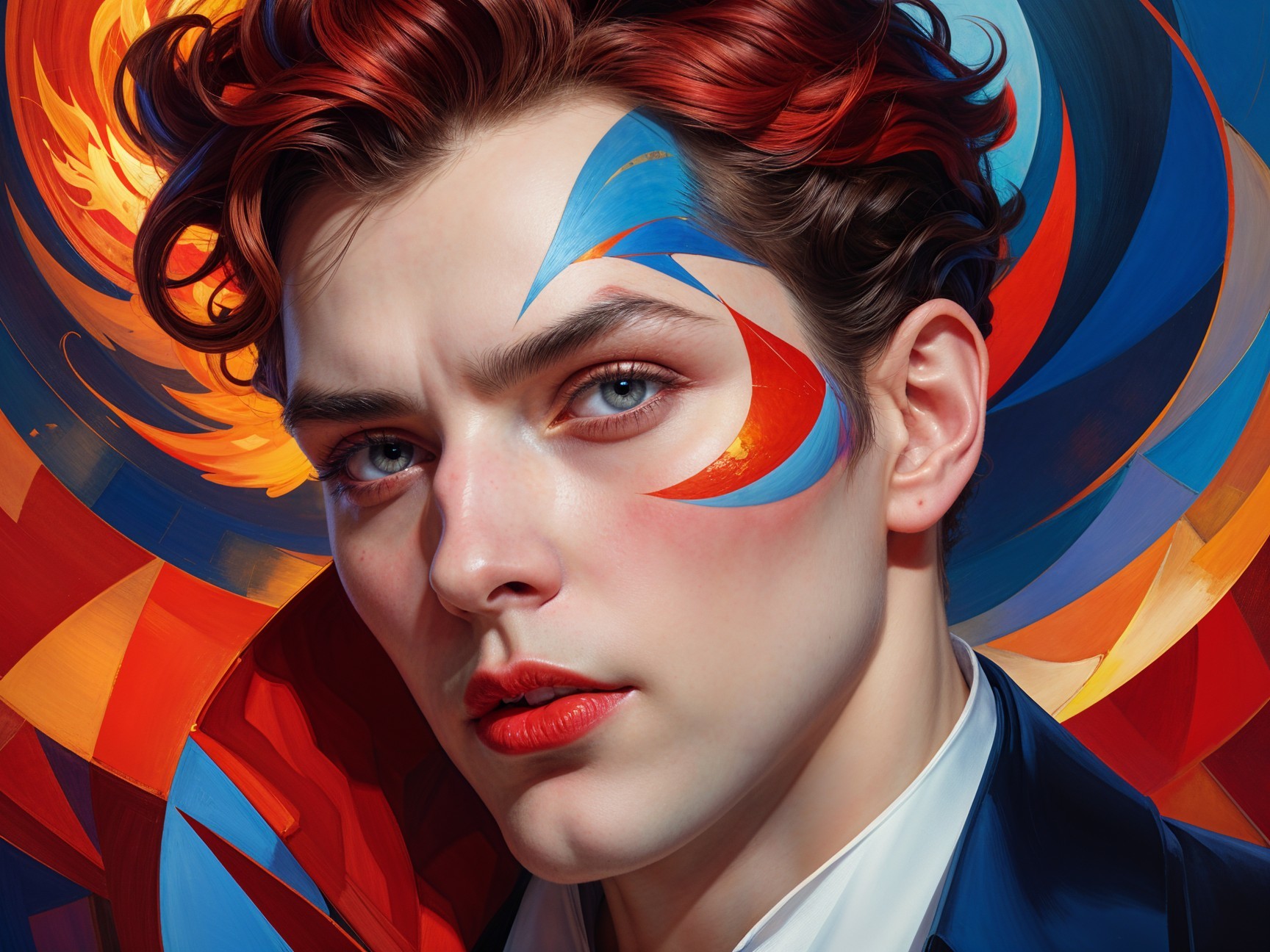 Portrait of a Young Man with Vivid Face Paint