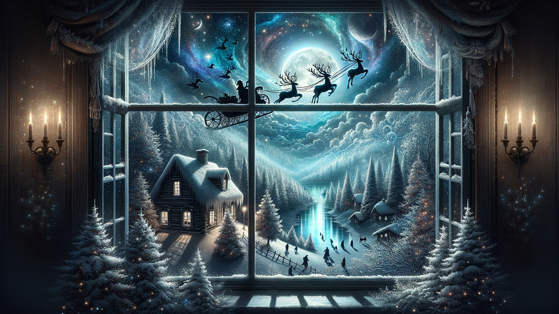 Cozy Winter Scene with Snowy Landscape at Night