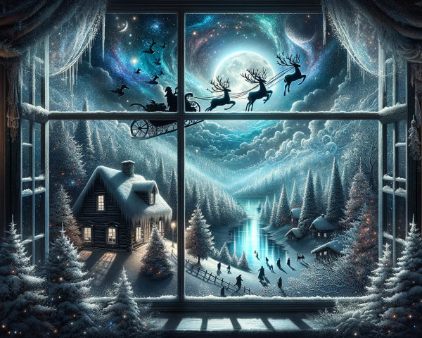 Cozy Winter Scene with Snowy Landscape at Night