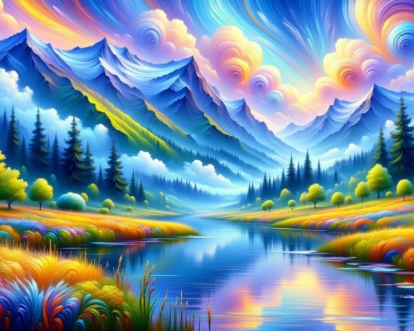 Vibrant Landscape with Majestic Mountains and River