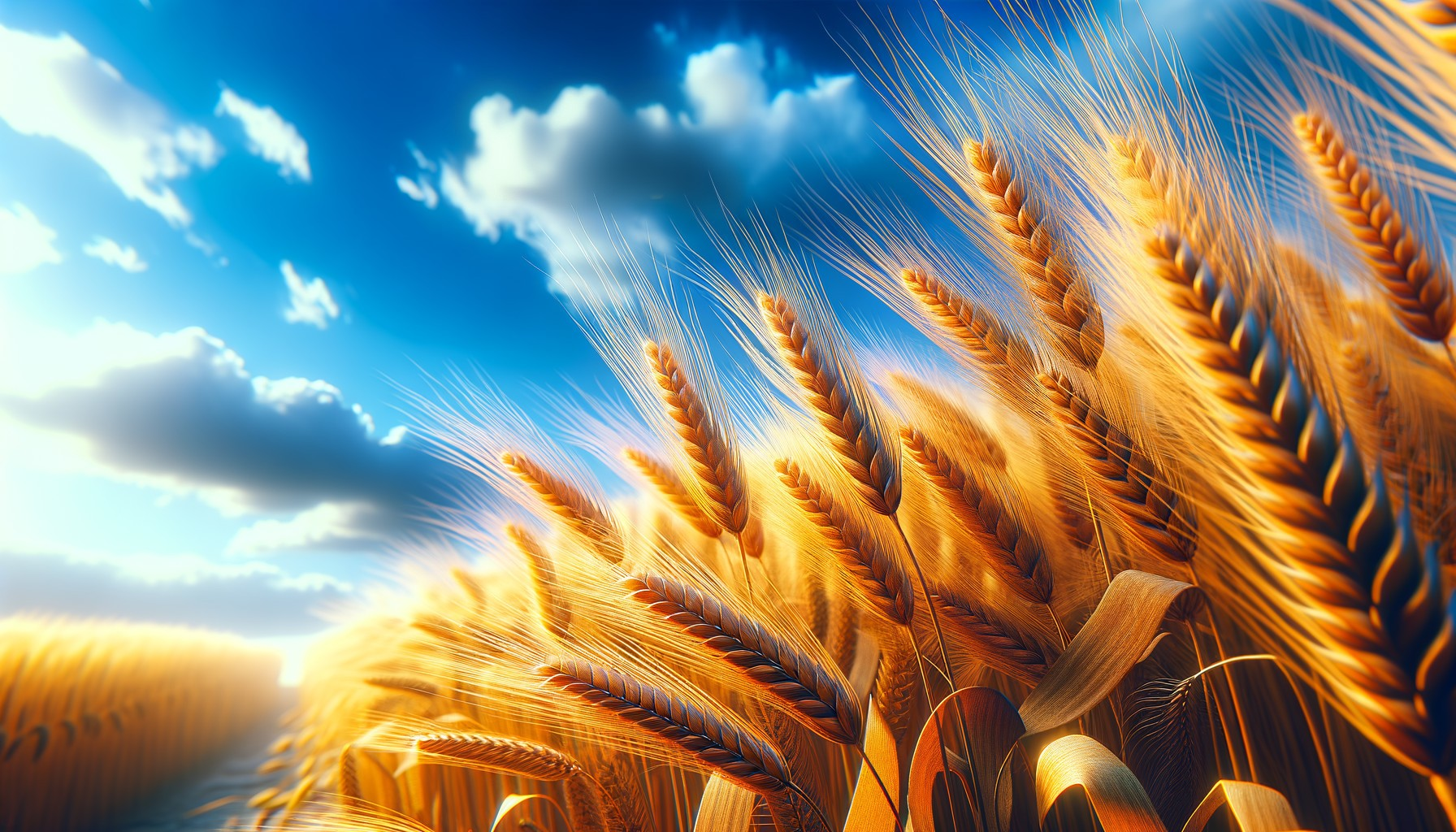 Golden Wheat Field Under Bright Blue Sky
