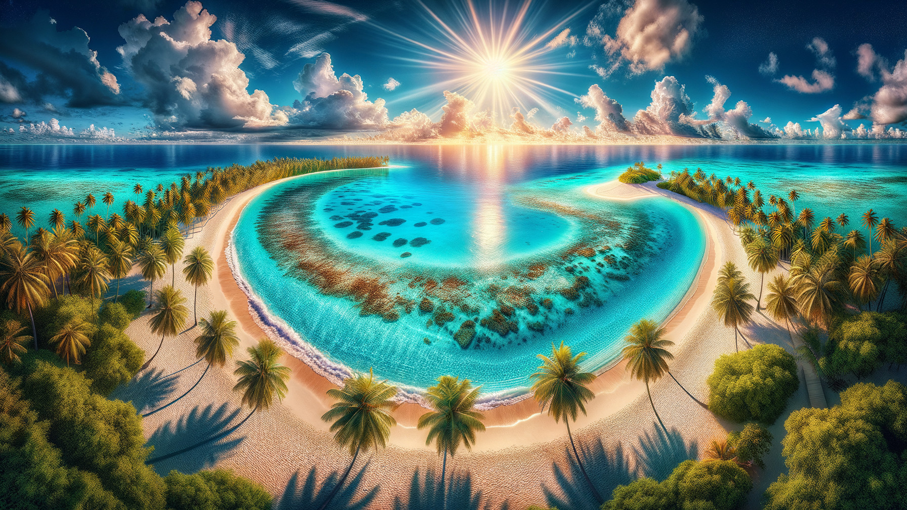 Aerial View of Tropical Beach at Sunset