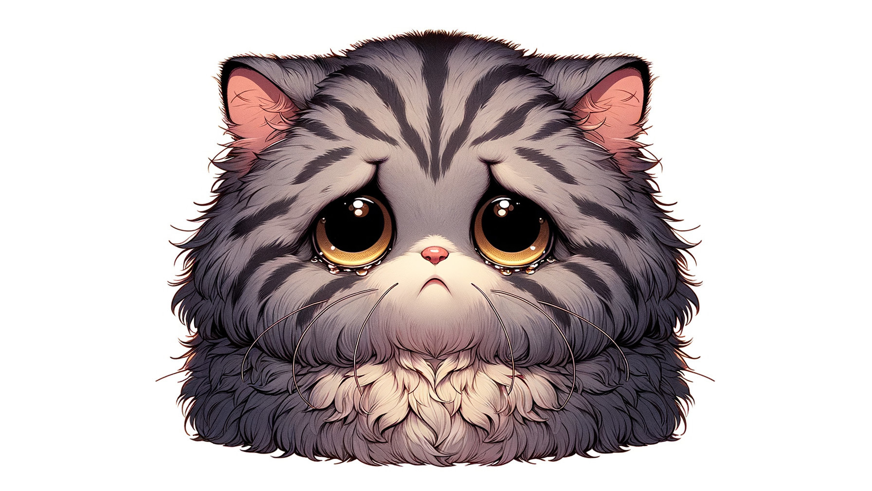 Fluffy Cat Illustration with Sad Expression and Stripes