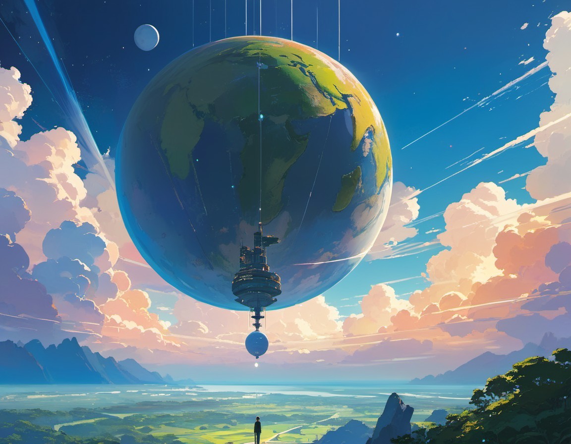 Person on Cliff Observing Surreal Landscape with Oversized Planets