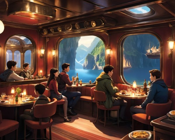 Dining in Train Carriage Overlooking Mountainous Coastline