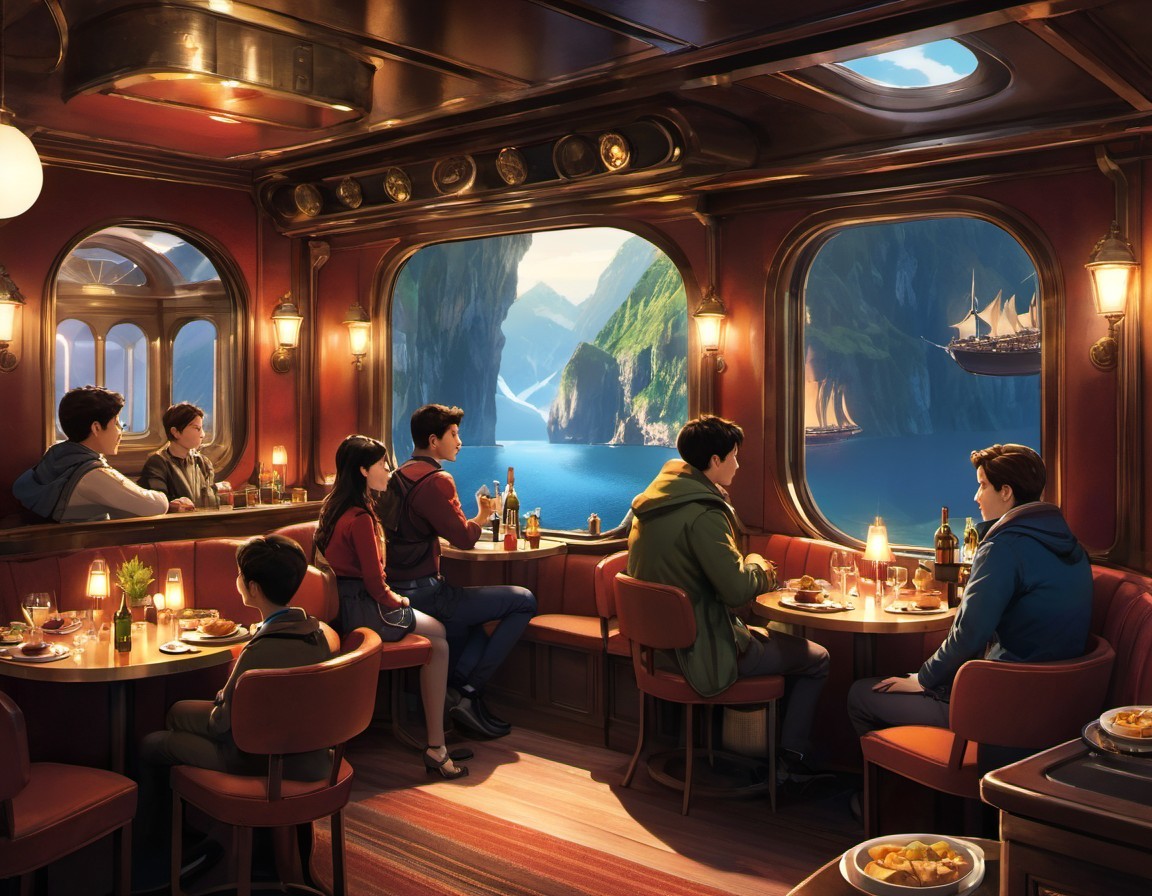 Dining in Train Carriage Overlooking Mountainous Coastline