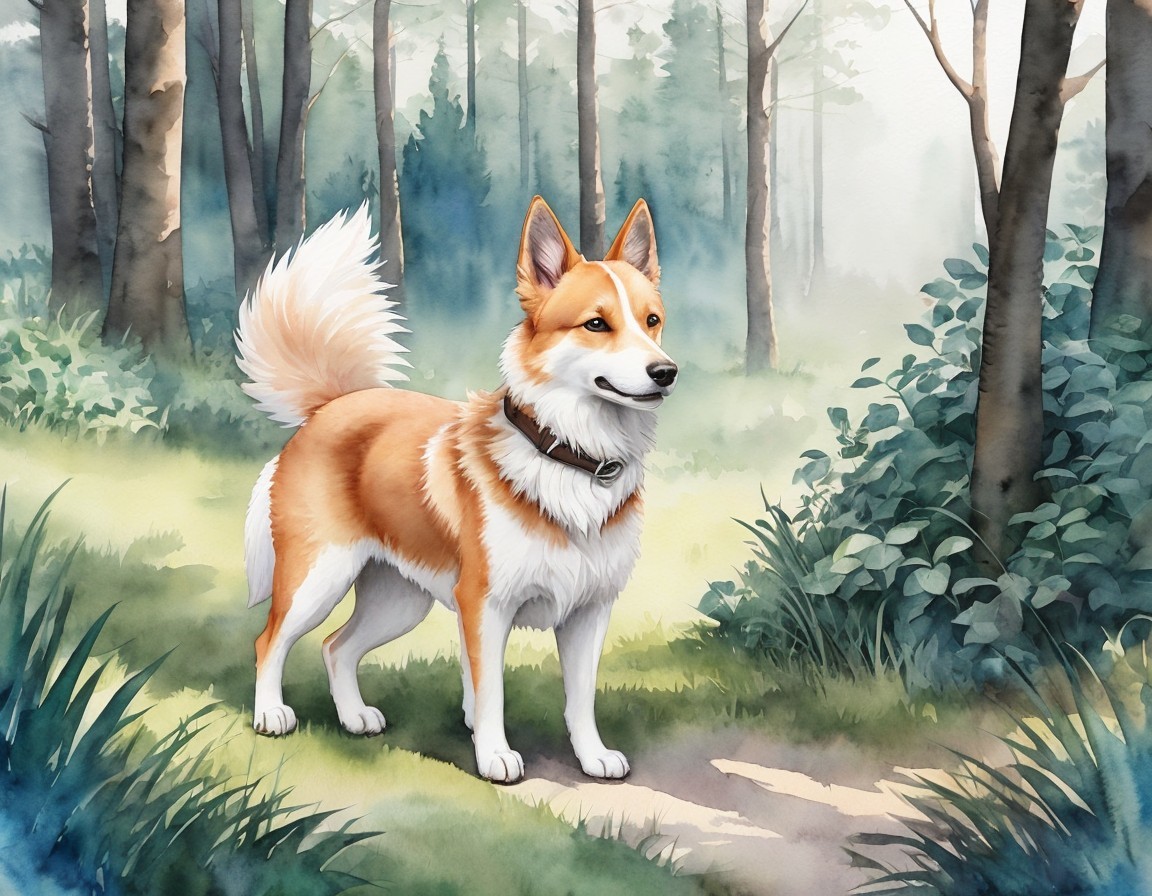 Alert Welsh Corgi Dog in Lush Forest Clearing