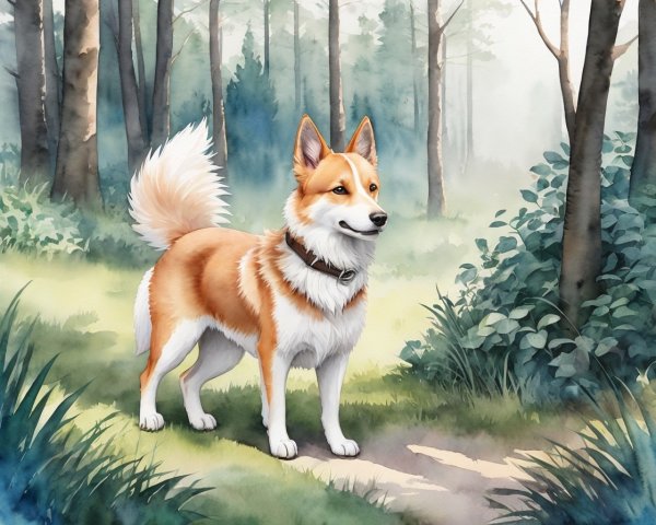 Alert Welsh Corgi Dog in Lush Forest Clearing