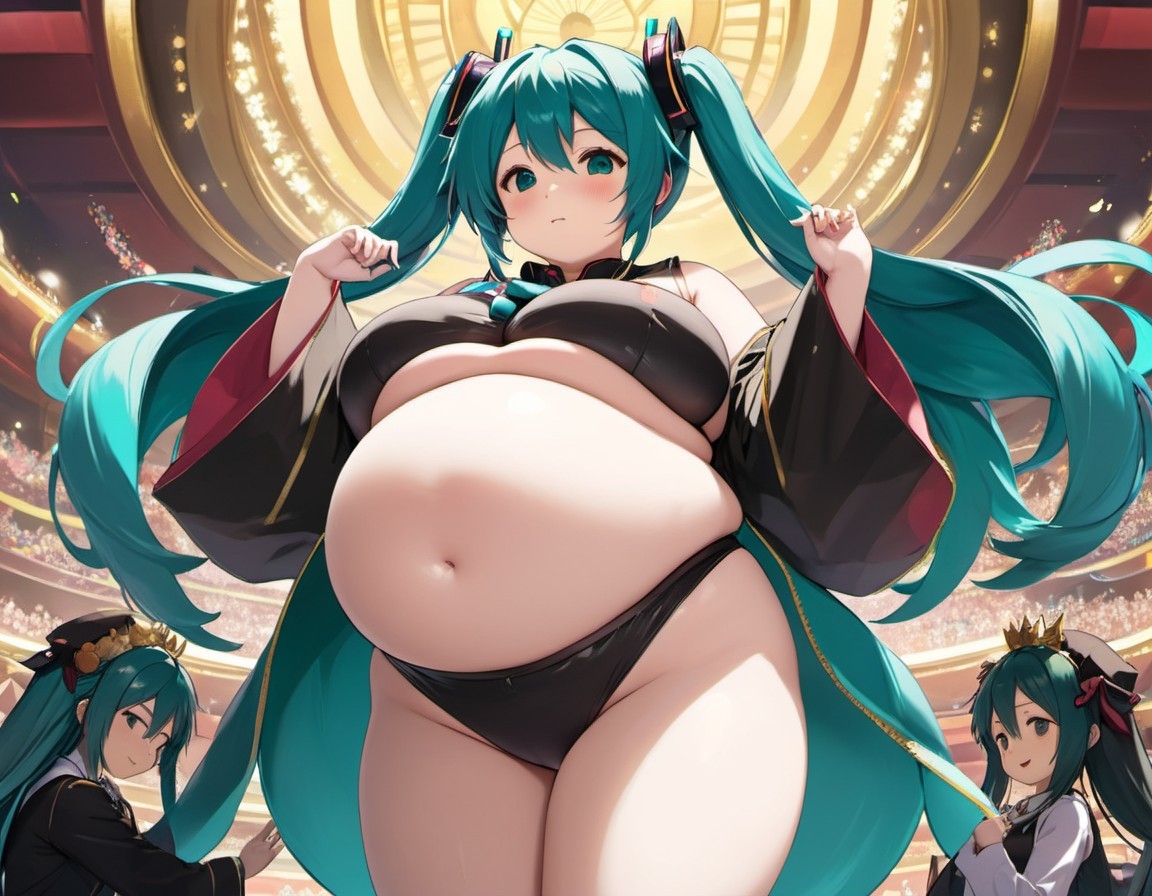 Turquoise Twintails Character on Throne with Backdrop