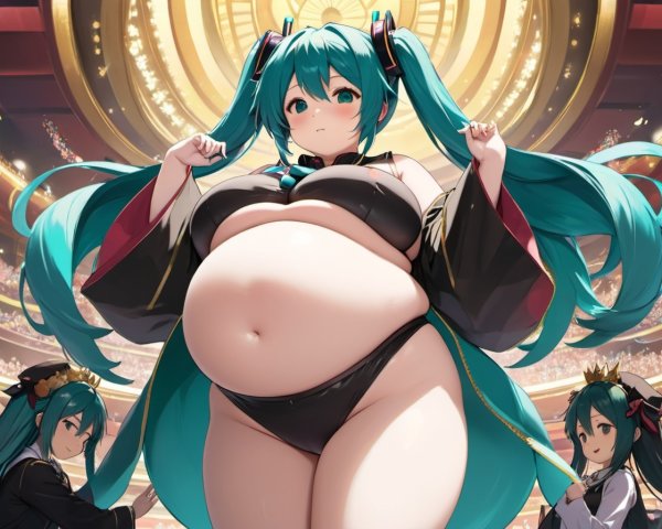 Turquoise Twintails Character on Throne with Backdrop