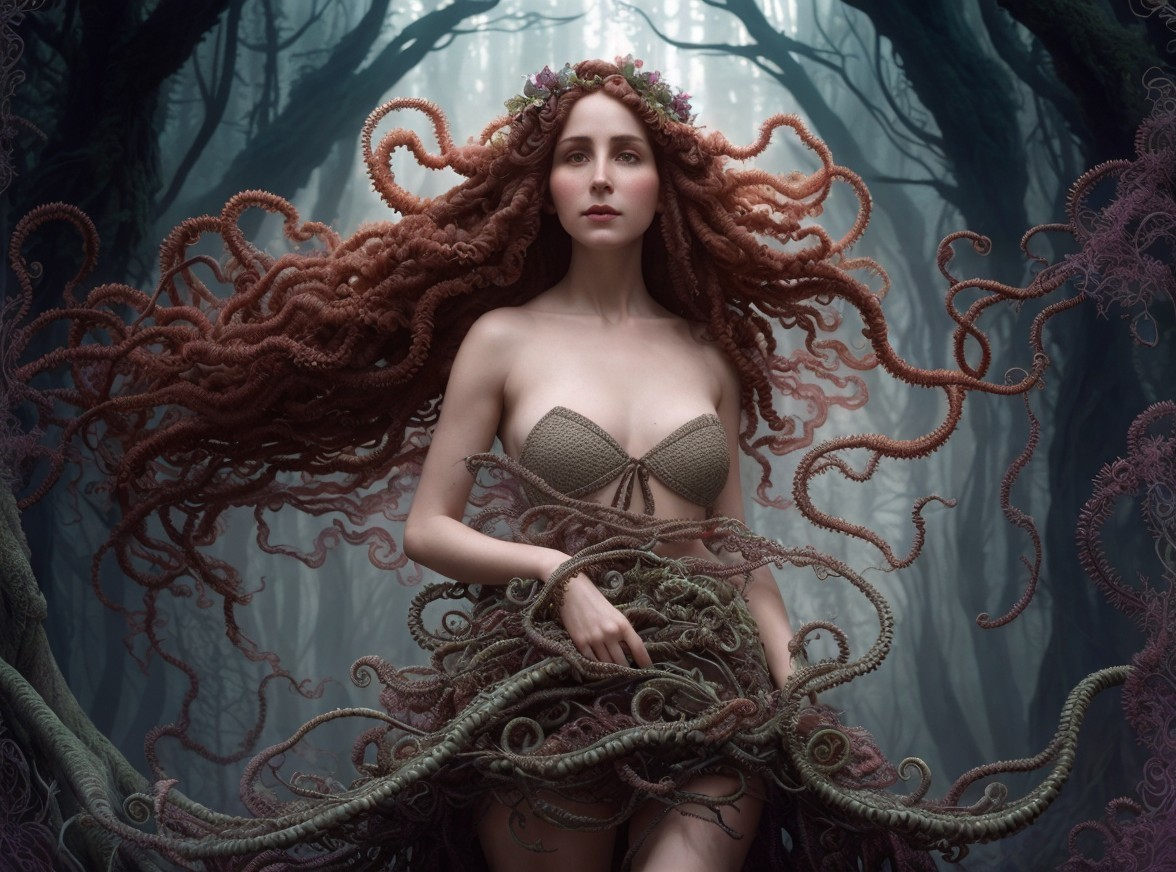 Mystical Figure in Enchanted Forest with Nature Elements