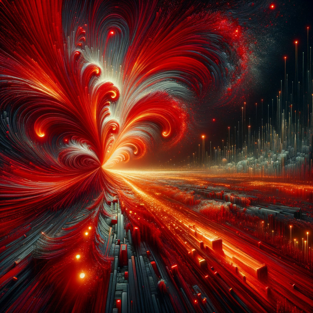 Vibrant Abstract Scene with Swirling Patterns and Depth
