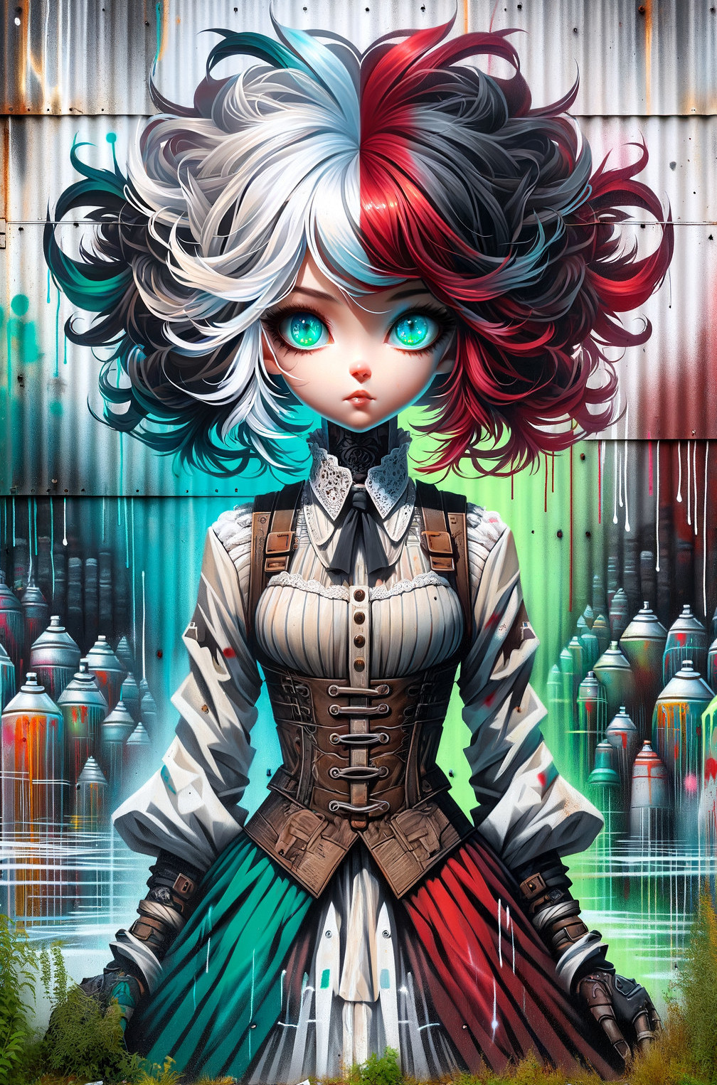 Stylized character with dramatic hairstyle and corset