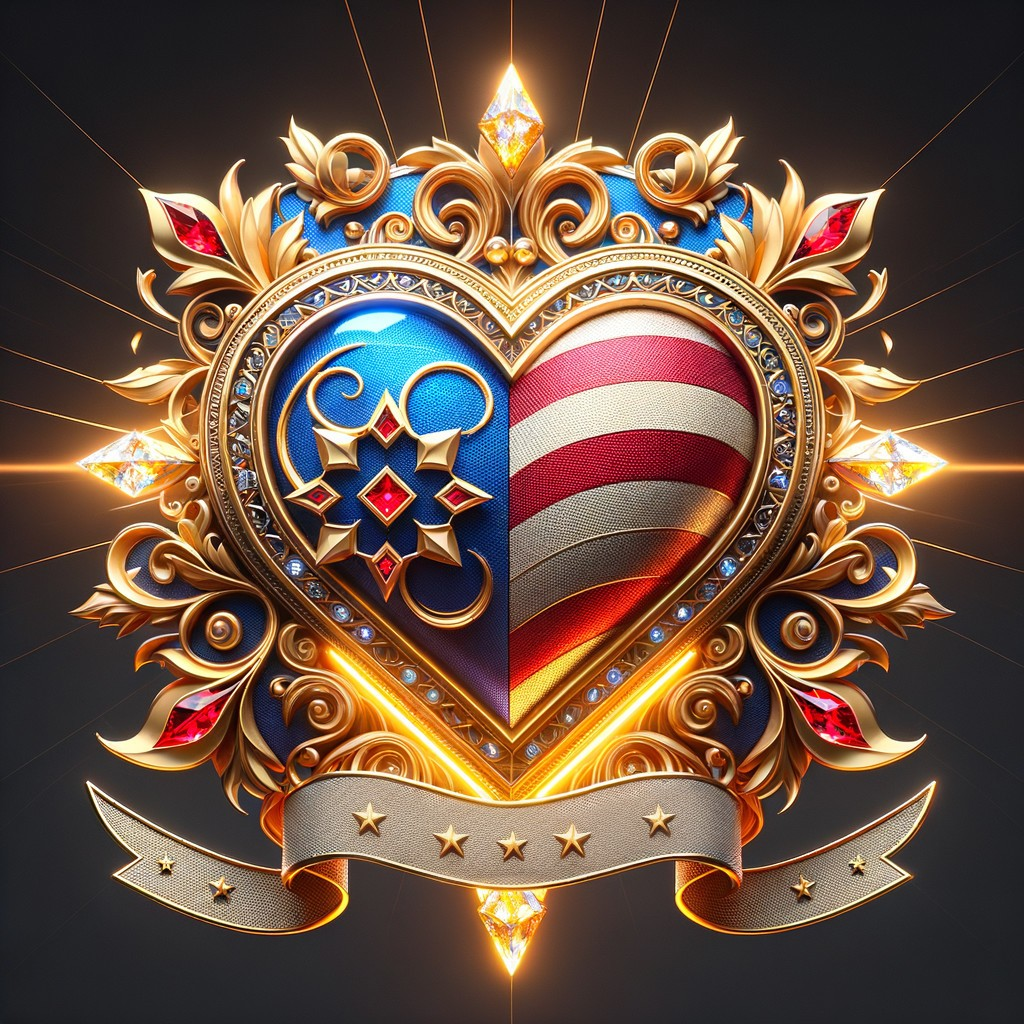 Ornate Heart Emblem with Patriotic Elements and Jewels