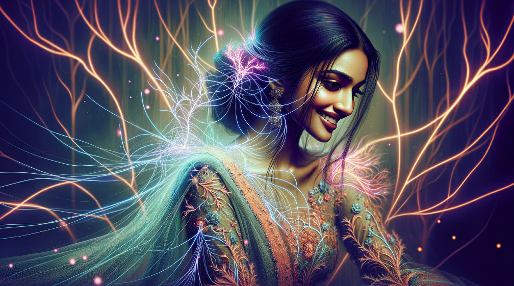 Portrait of a woman in a colorful, embroidered dress