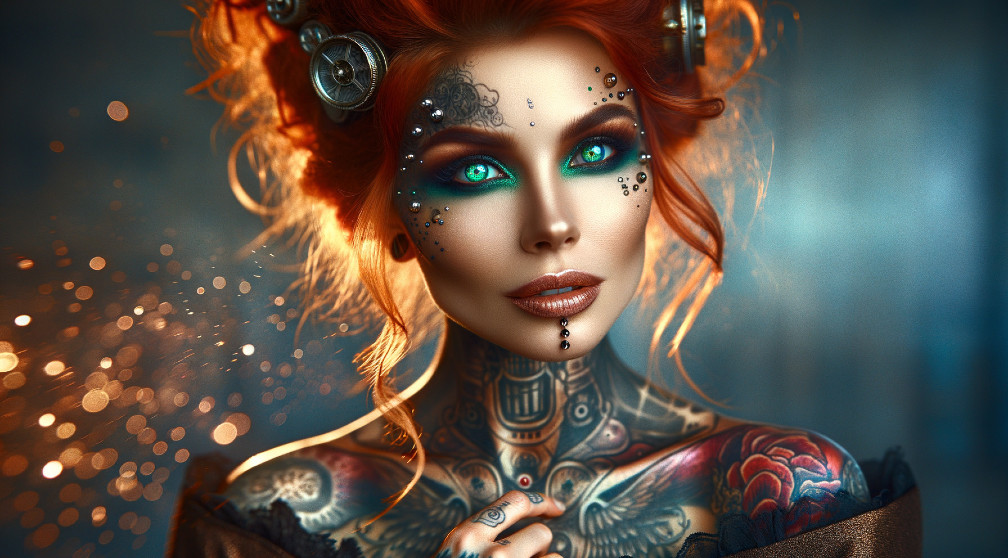 Striking Woman with Red Hair and Colorful Tattoos