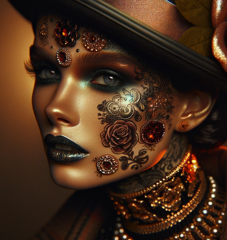 Model with Intricate Makeup and Embellishments