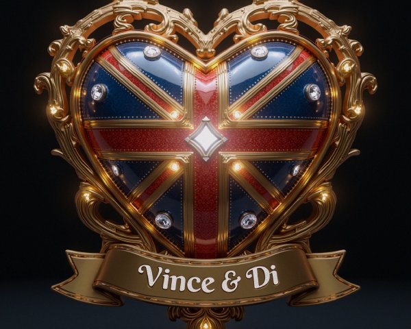 Heart-Shaped Union Jack Emblem with Jewels and Ribbon