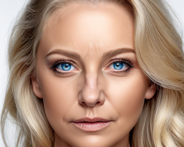 Close-Up Portrait of a Woman with Blonde Hair and Blue Eyes
