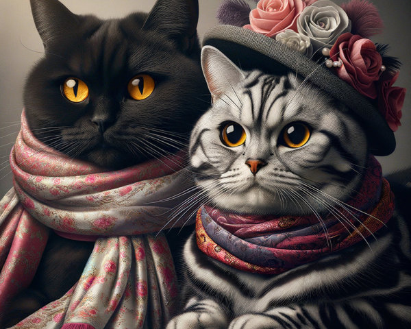 Elegantly Dressed Cats with Stylish Accessories