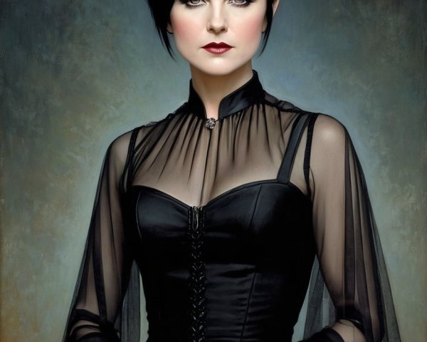 Modern Gothic Aesthetic: Striking Woman in Sheer Gown