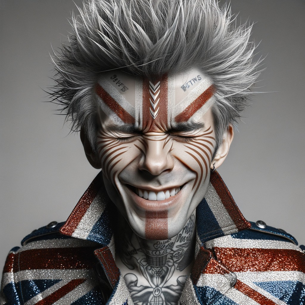 Person with spiked hair and bold makeup designs