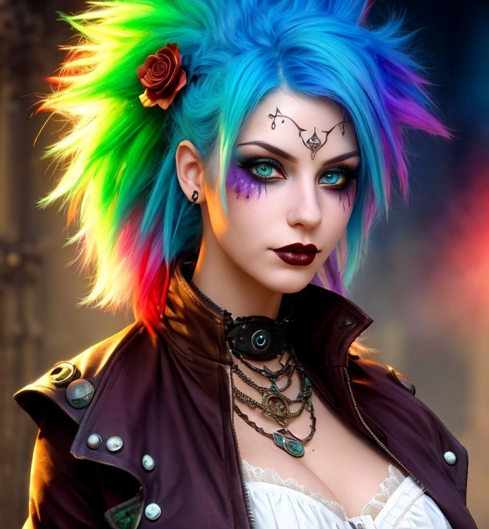 Portrait of a young woman with vibrant spiky hair