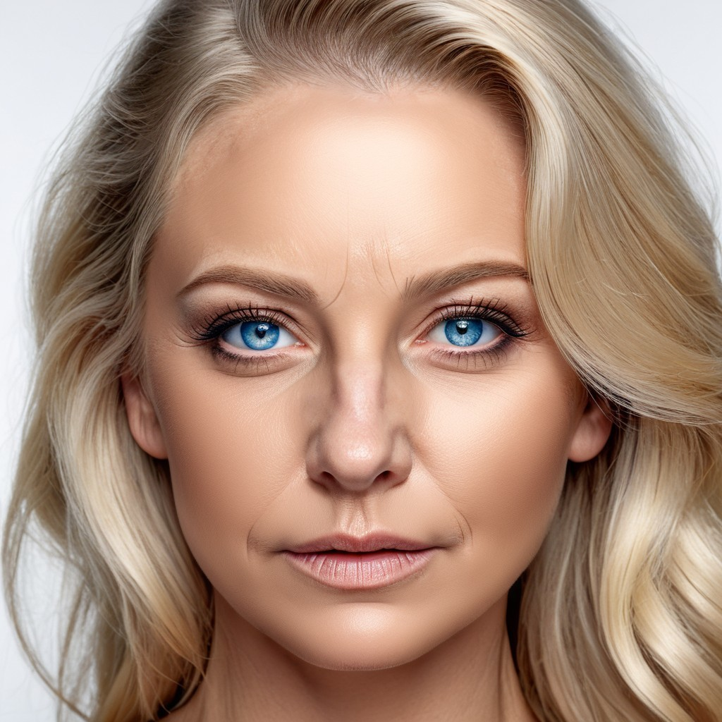 Close-Up Portrait of a Woman with Blonde Hair and Blue Eyes
