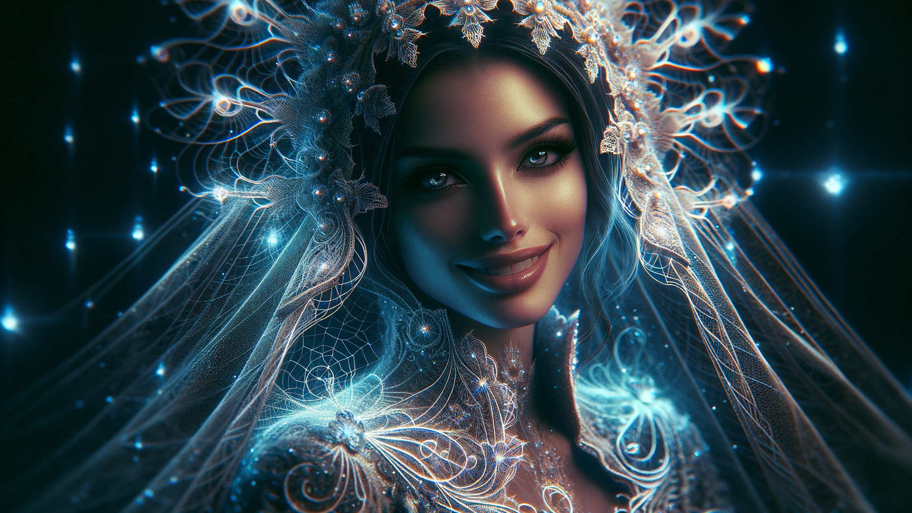 Fantasy Woman In Cobweb Dress