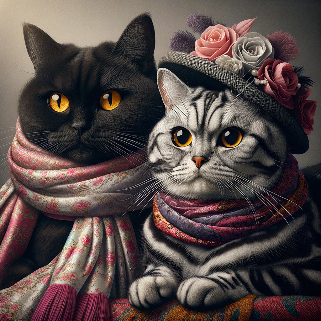 Elegantly Dressed Cats with Stylish Accessories
