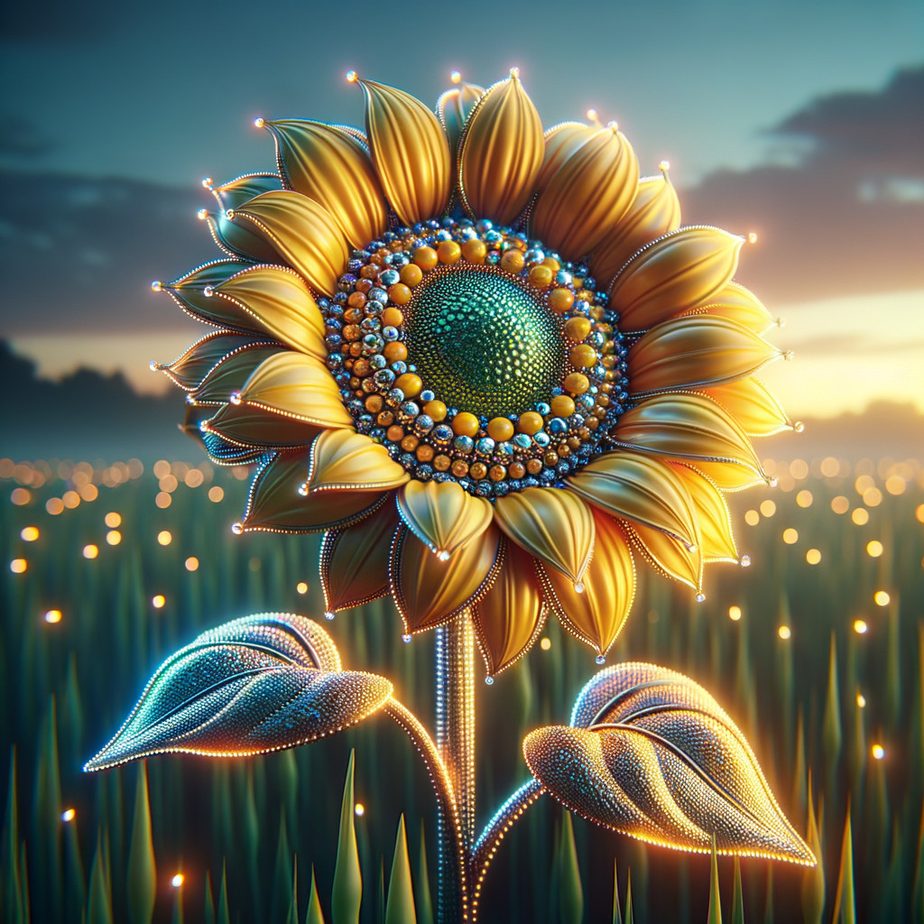 Intricate Sunflower in Twilight Landscape Setting