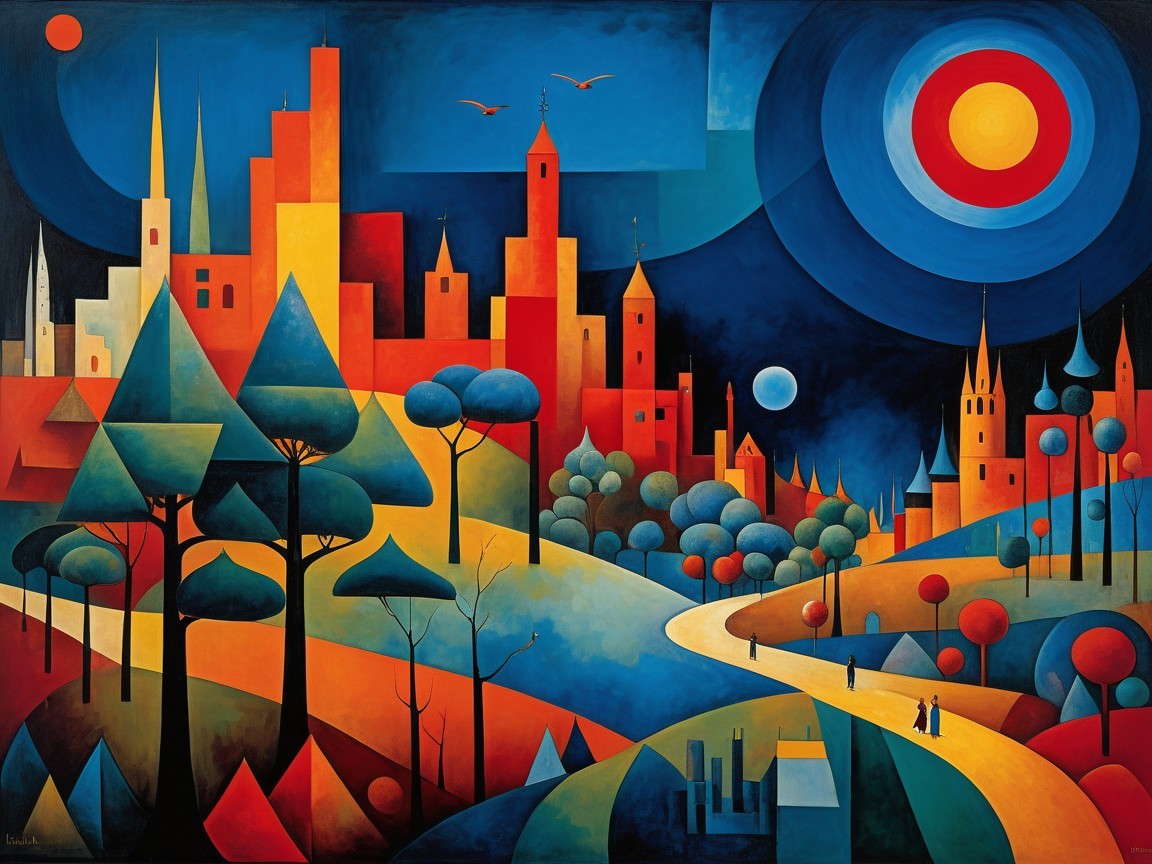 Abstract Cityscape with Vibrant Colors and Landscape